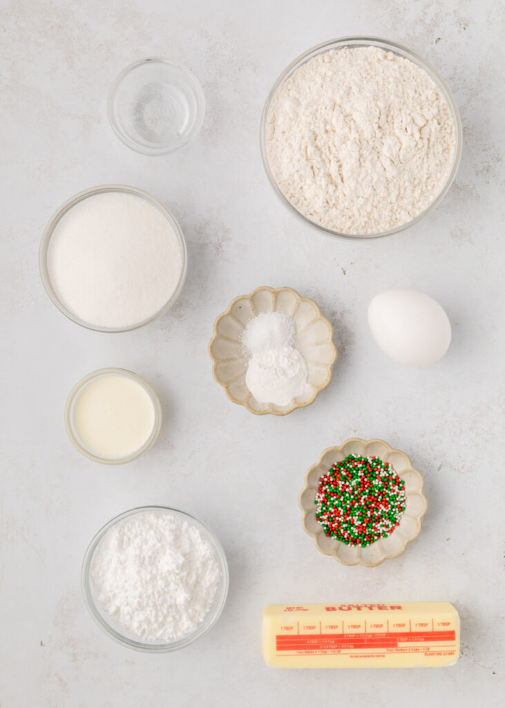 Ingredients for Italian Christmas Cookies laid out on a table.