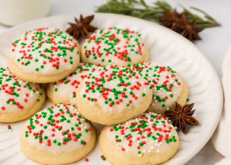 Italian Christmas Cookies piled on a plate.