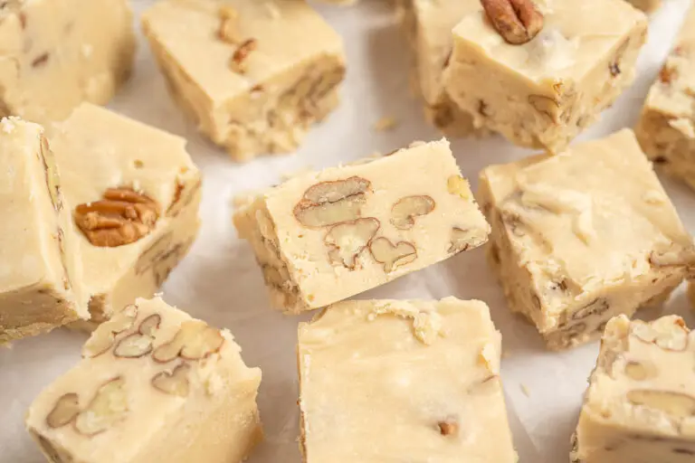 Maple pecan fudge on a table.