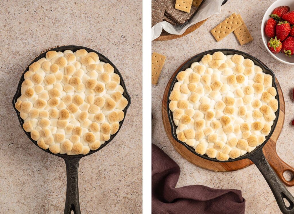 S'Mores Dip baked in a small skillet.