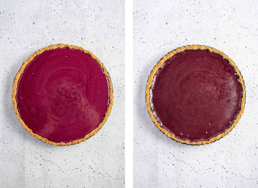 Blueberry Curd Tart, before and after being baked.