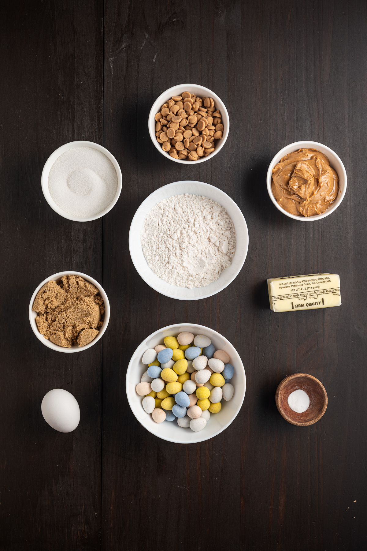 Ingredients for Peanut Butter Easter Cookies laid out on a table.
